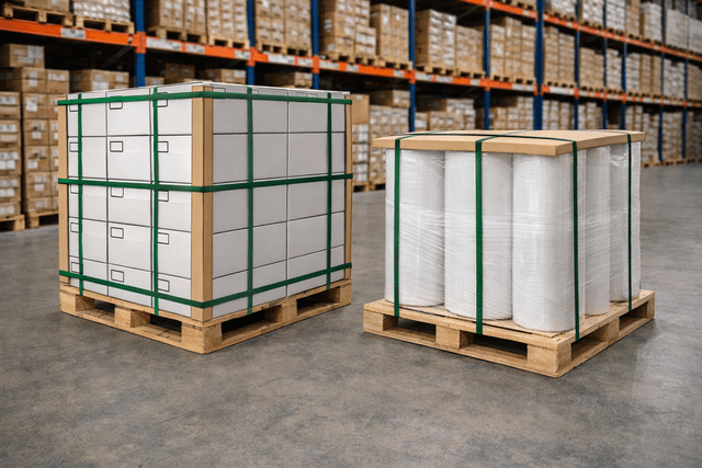 Bancali reggiati con angolari di cartone